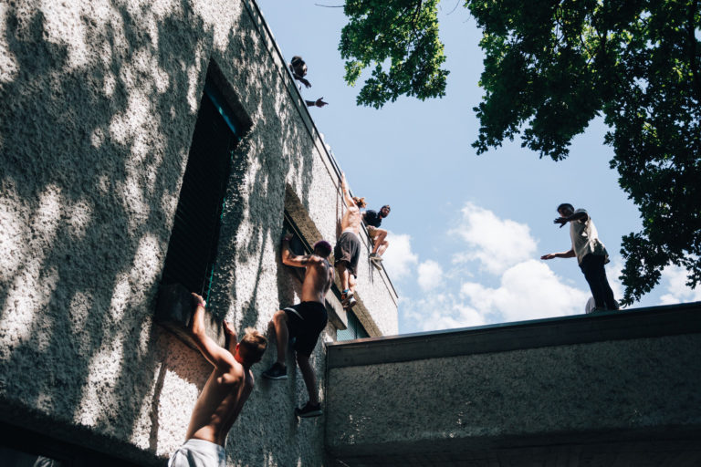 Members of the Eurosquad Parkour Team training at the World's Parkour Family Camp (WPF Camp) in Basel Switzerland